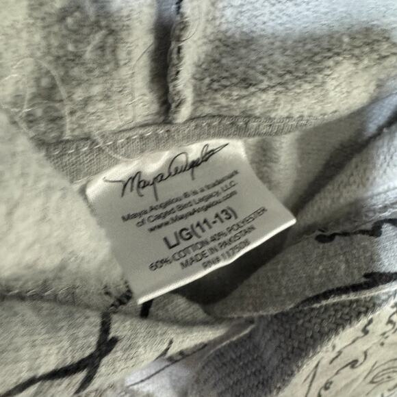 MAYA ANGELOU Gray Hoodie AOP Girls Large Pullover Line Drawing Art Fleece - Picture 3 of 6
